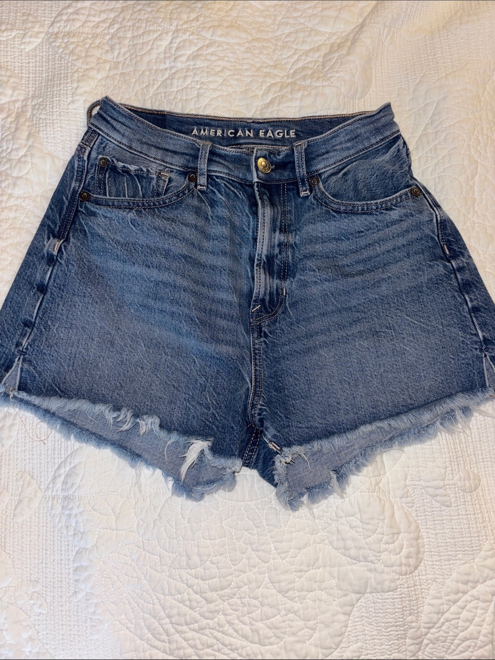 American Eagle Outfitters Distressed High-Rise Denim Shorts - Blue